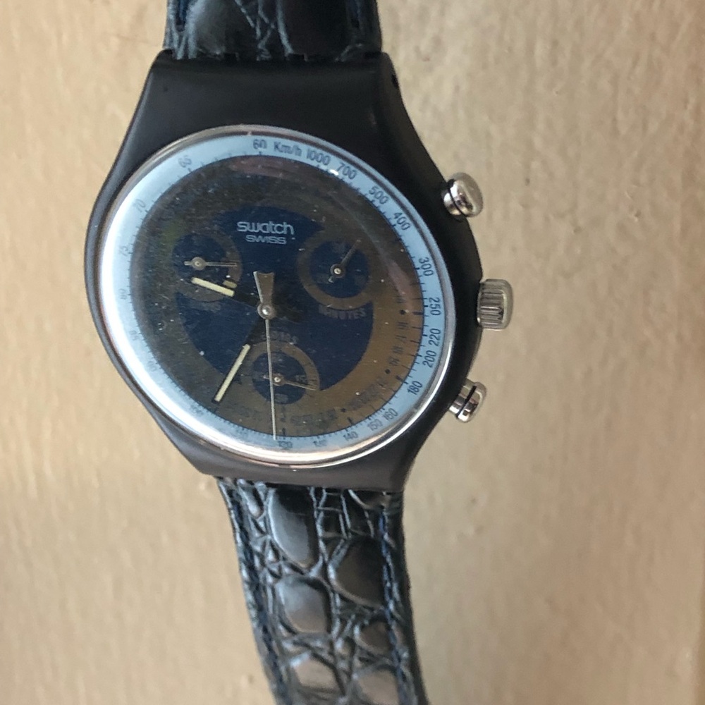 Vintage Swatch Watch Chrono Silver Star Blue